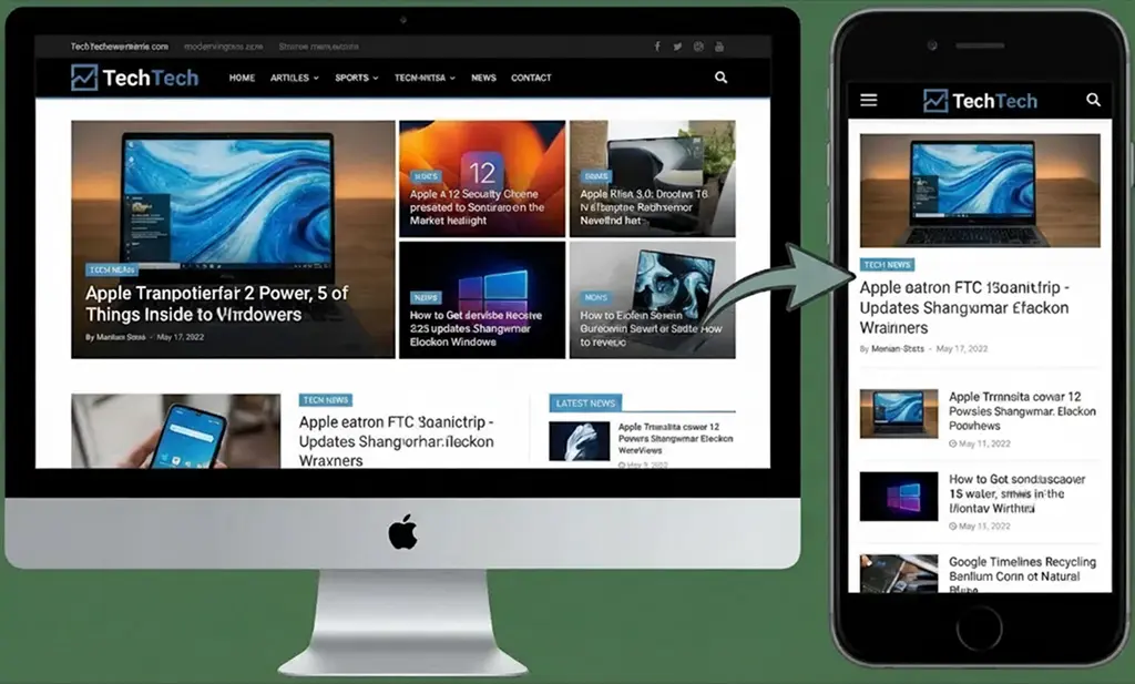 반응형 웹사이트의 PC 화면과 모바일 화면 비교